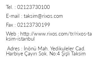 Rixos Taksim stanbul iletiim bilgileri